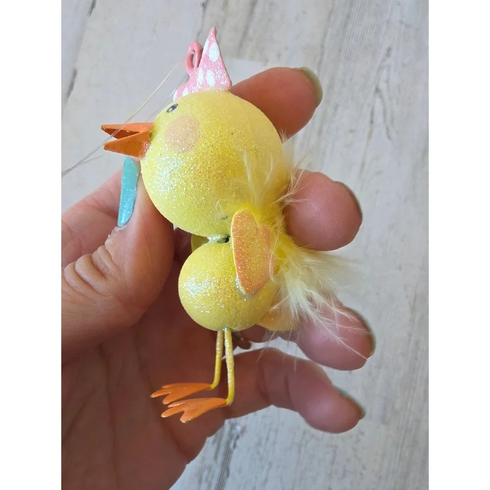 Vintage pier 1 metal chick spring Easter ornament bird feather rare tree